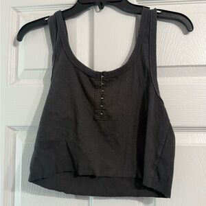 Aerie Black Sleeveless Buttoned Crop Tank Top